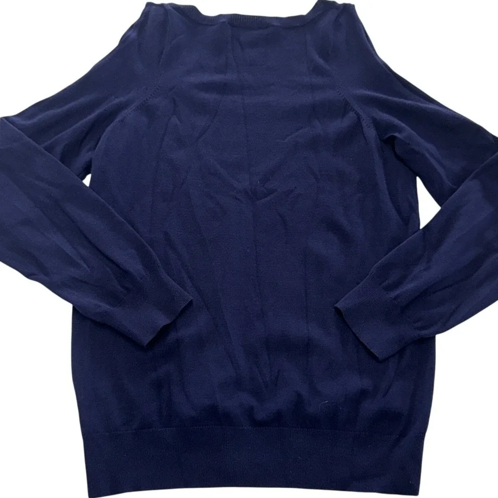 Boston Proper Sweater Women Medium Blue Cold Shoulder Knit Top Chic‎ Trendy Chic
